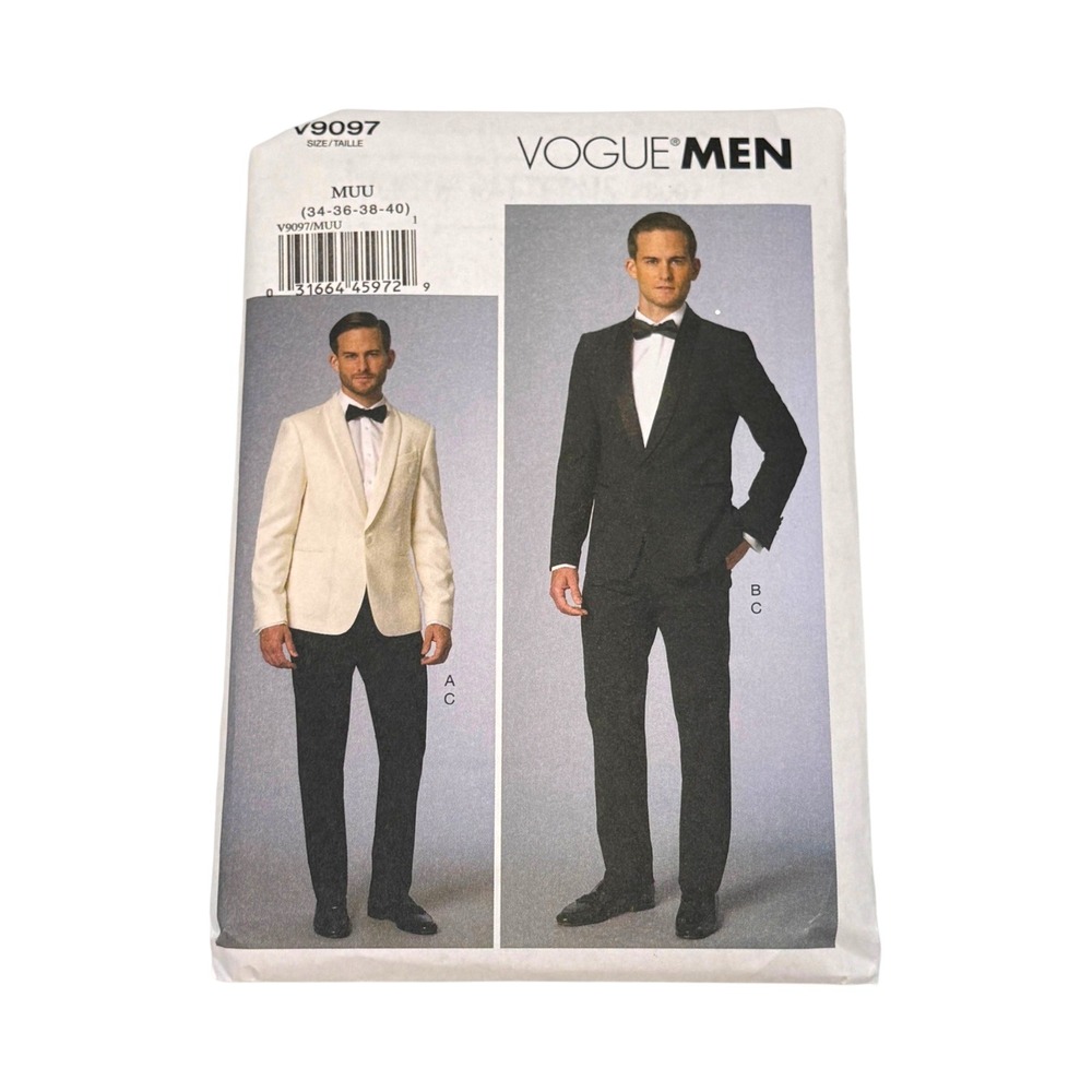 Vogue Sewing Pattern V9097 Men's Tuxedo Jacket Pants Suit Size 34-40 Uncut